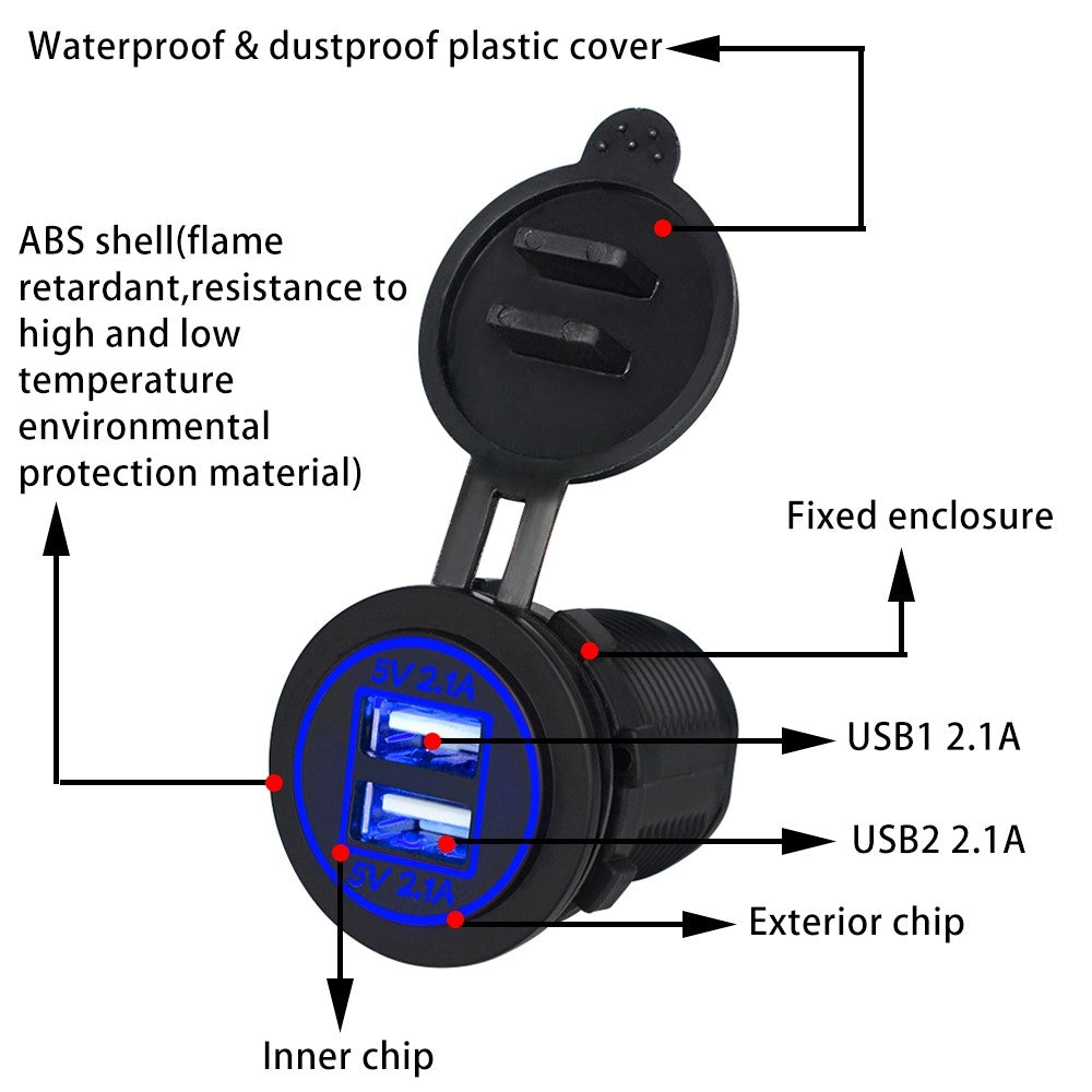 CS-526 USB 2.1A Oplader Dobbelt USB-port Biloplader med Dobbelt LED-ringlys