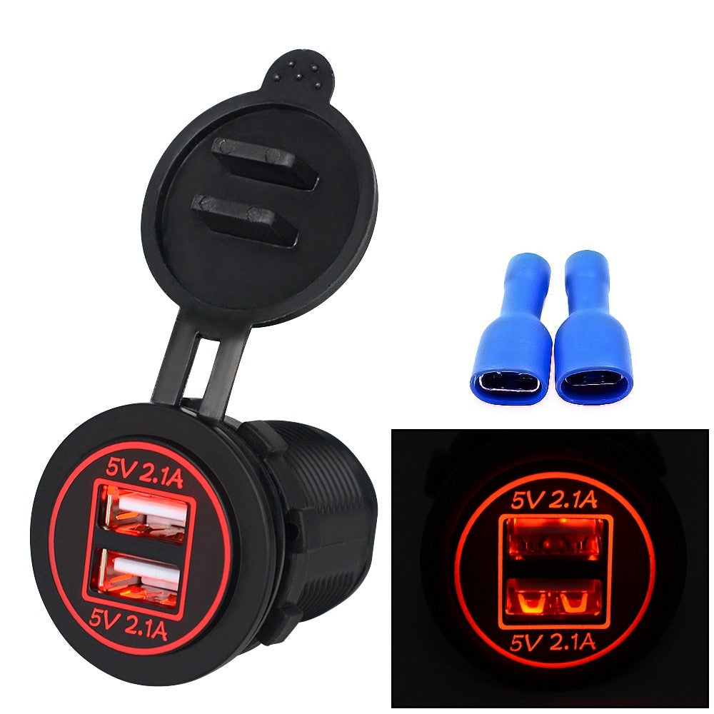 CS-526 USB 2.1A Oplader Dobbelt USB-port Biloplader med Dobbelt LED-ringlys