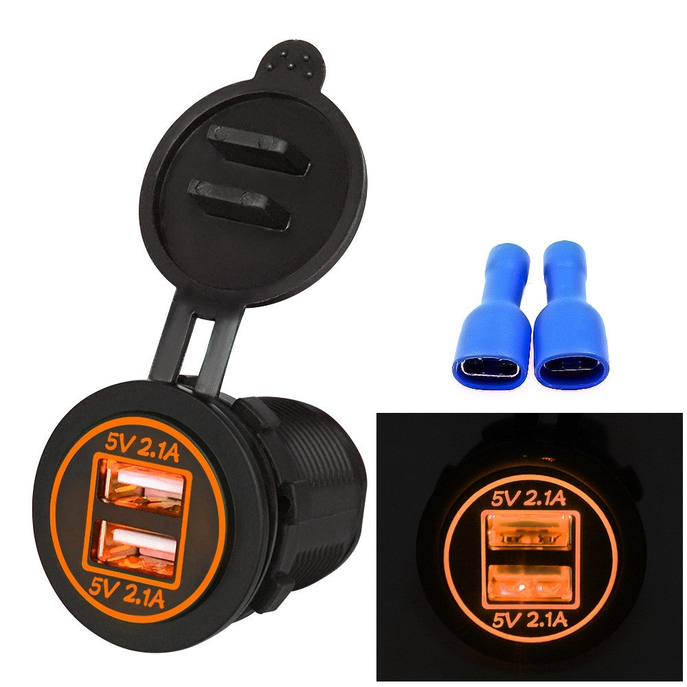 CS-526 USB 2.1A Oplader Dobbelt USB-port Biloplader med Dobbelt LED-ringlys