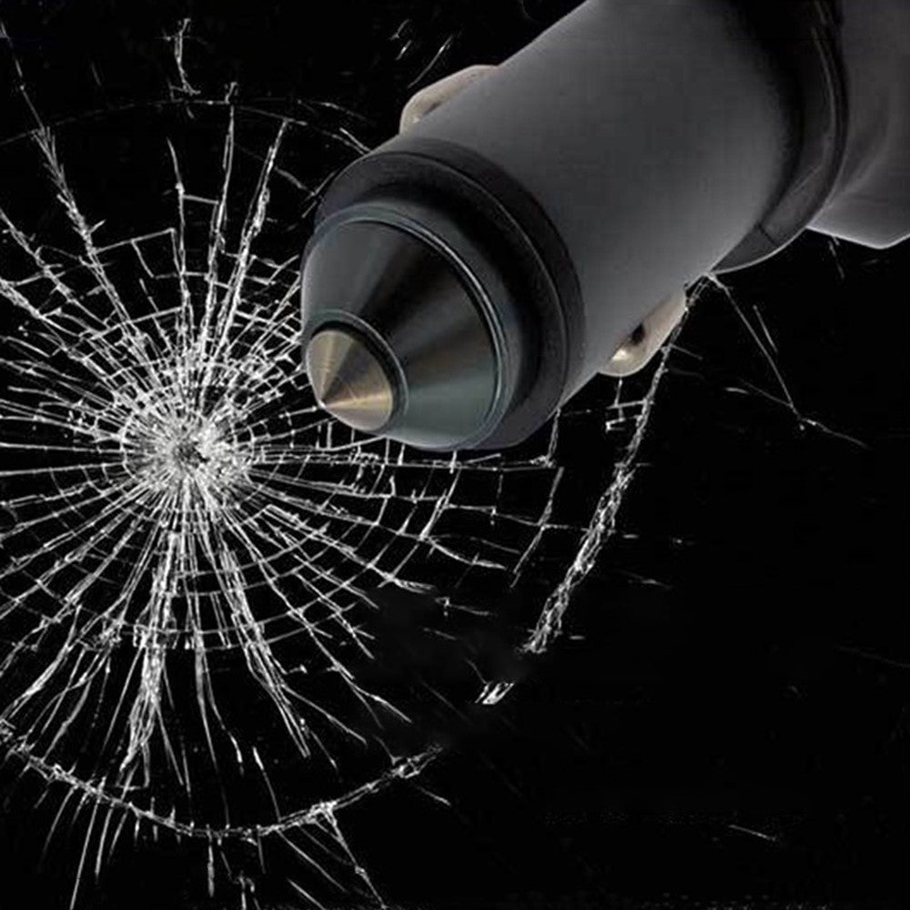 Dobbelt USB Biloplader Digitalt Display Bilopladningsstik Sikkerhed med Selekniv Hammer Glasrudehammer