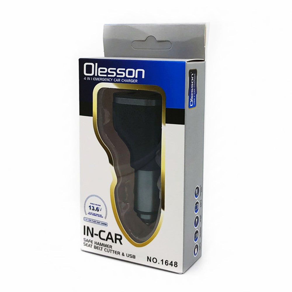 Dobbelt USB Biloplader Digitalt Display Bilopladningsstik Sikkerhed med Selekniv Hammer Glasrudehammer