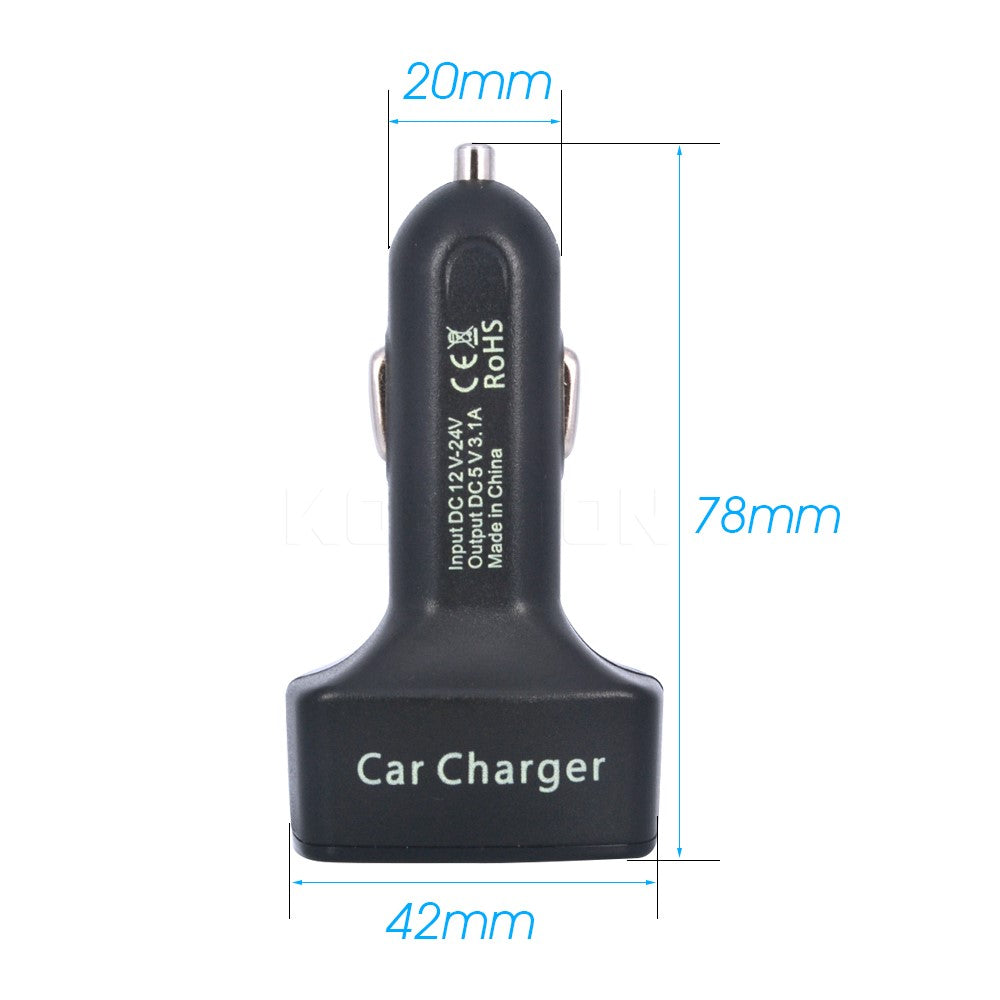 4 in 1 Car Charger Dual USB Port with Digital Display Voltage / Temperature / Current Meter Tester Adapter