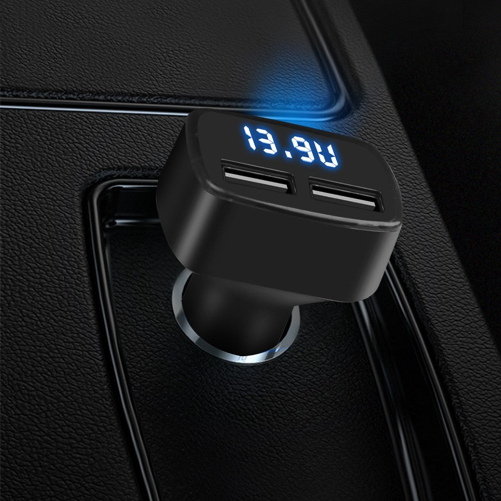 4 in 1 Car Charger Dual USB Port with Digital Display Voltage / Temperature / Current Meter Tester Adapter
