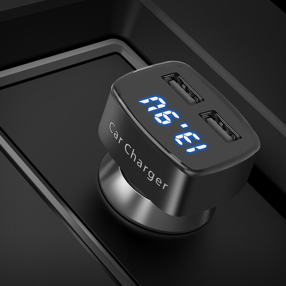 4 in 1 Car Charger Dual USB Port with Digital Display Voltage / Temperature / Current Meter Tester Adapter