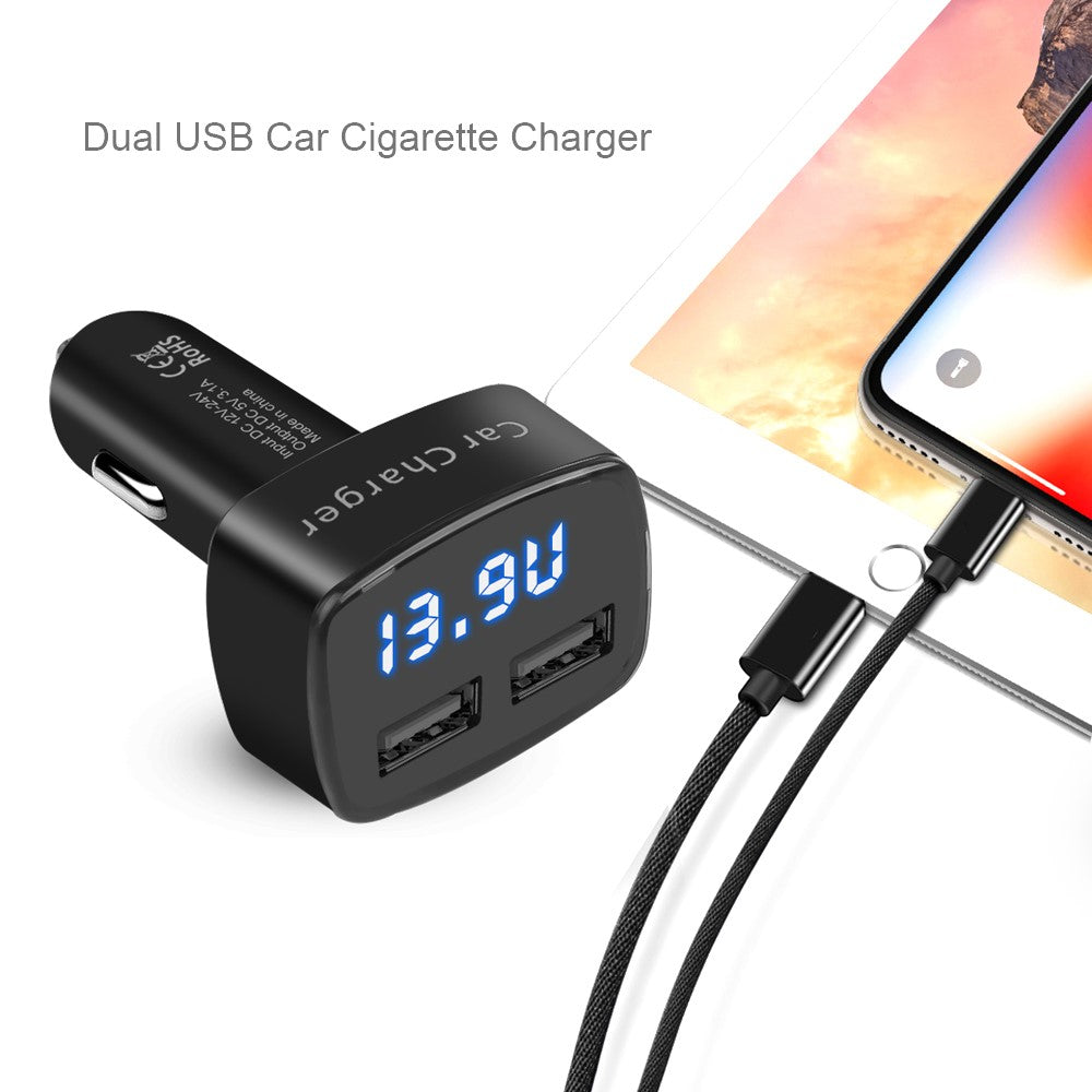 4 in 1 Car Charger Dual USB Port with Digital Display Voltage / Temperature / Current Meter Tester Adapter