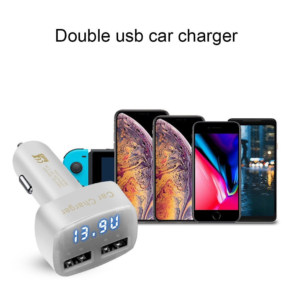 4 in 1 Car Charger Dual USB Port with Digital Display Voltage / Temperature / Current Meter Tester Adapter