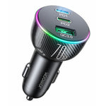 JOYROOM JR-CL26 3-ports (2PD+1USB) biloplader QC3.0+PD3.0 70W hurtigopladende mobiladapter med farverig LED-lampe