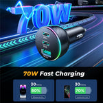 JOYROOM JR-CL26 3-ports (2PD+1USB) biloplader QC3.0+PD3.0 70W hurtigopladende mobiladapter med farverig LED-lampe