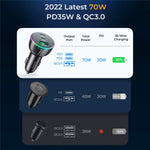 JOYROOM JR-CL26 3-ports (2PD+1USB) biloplader QC3.0+PD3.0 70W hurtigopladende mobiladapter med farverig LED-lampe