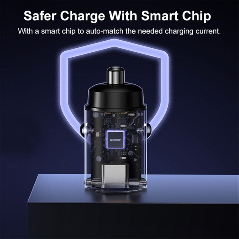 REMAX RCC332 Tanya Pro Series dobbelt Type-C biloplader PD 30W hurtigopladningsadapter med miniringhåndtag