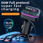 CS3 USB+USB-C 66W Car Charger MP3 Player Bluetooth-compatible FM Transmitter Car Charger with 3 Charging Cables