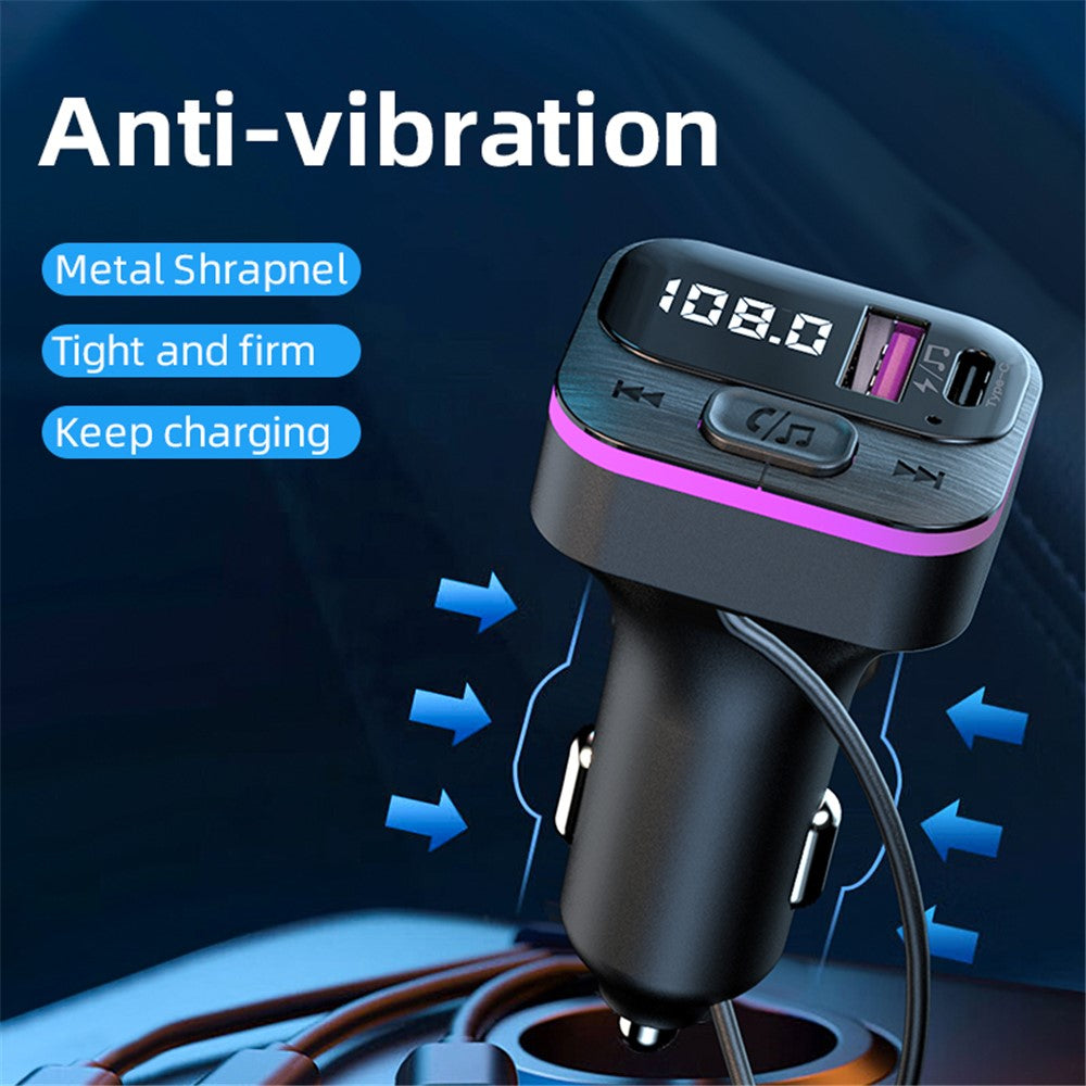 CS3 USB+USB-C 66W Car Charger MP3 Player Bluetooth-compatible FM Transmitter Car Charger with 3 Charging Cables