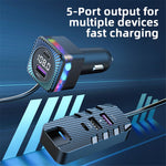 CS11 Multi-Port Rear Seat Extended Car Charger Super Fast Car Charger Support Bluetooth-compatible MP3 Play, FM Transmitter