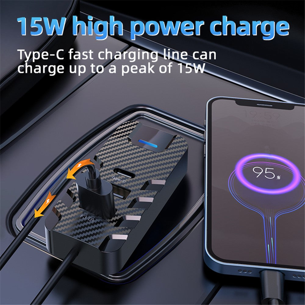CS11 Multi-Port Rear Seat Extended Car Charger Super Fast Car Charger Support Bluetooth-compatible MP3 Play, FM Transmitter
