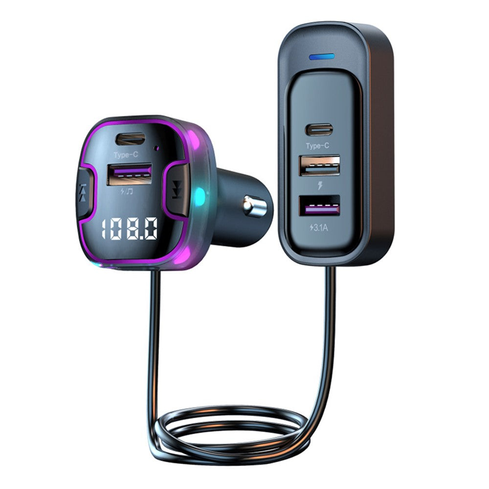 CS6 Rear Seat Extended Car Charger Multi-Port Fast Car Charger with Bluetooth-compatible MP3 Play, FM Transmitter Function