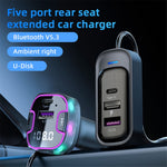 CS6 Rear Seat Extended Car Charger Multi-Port Fast Car Charger with Bluetooth-compatible MP3 Play, FM Transmitter Function