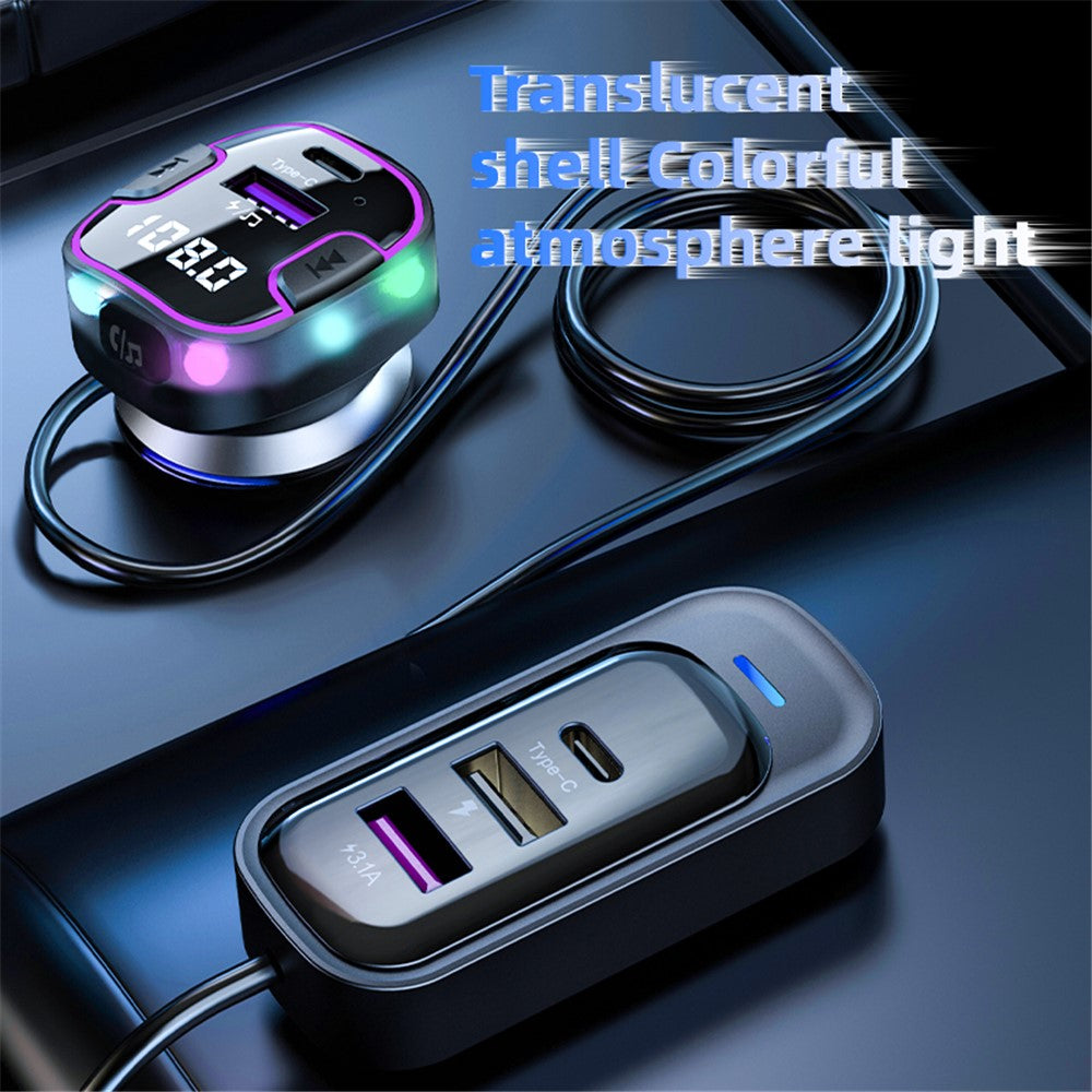 CS6 Rear Seat Extended Car Charger Multi-Port Fast Car Charger with Bluetooth-compatible MP3 Play, FM Transmitter Function