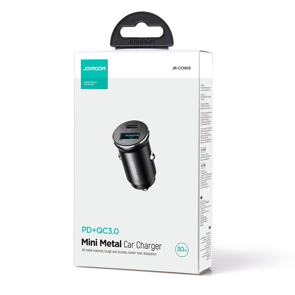 JOYROOM CCN05 Mini 30W USB + Type-C Phone Fast Charging Adapter Aluminum Alloy Car Charger