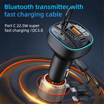 C35 Superhurtig Biloplader Bilopladeradapter med tre porte Bluetooth-kompatibel MP3-afspiller FM-sender med 3-i-1 opladerkabel
