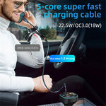 C35 Superhurtig Biloplader Bilopladeradapter med tre porte Bluetooth-kompatibel MP3-afspiller FM-sender med 3-i-1 opladerkabel