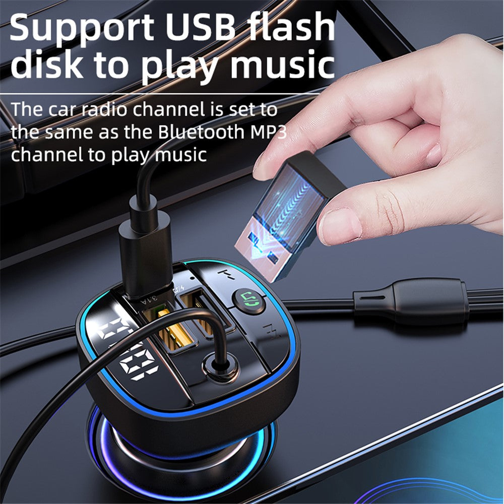 C35 Superhurtig Biloplader Bilopladeradapter med tre porte Bluetooth-kompatibel MP3-afspiller FM-sender med 3-i-1 opladerkabel