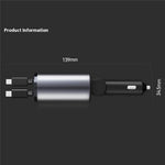 X16 100W Super Fast Charging Car Charger 180-Degree Rotating Adapter with Retractable Type-C / iP Cable
