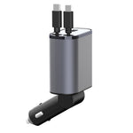 X16 100W Super Fast Charging Car Charger 180-Degree Rotating Adapter with Retractable Type-C / iP Cable