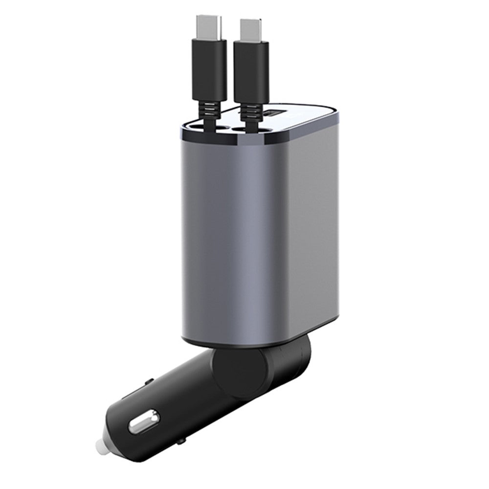 X16 100W Super Fast Charging Car Charger 180-Degree Rotating Adapter with Retractable Type-C / iP Cable
