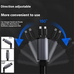 X16 100W Super Fast Charging Car Charger 180-Degree Rotating Adapter with Retractable Type-C / iP Cable