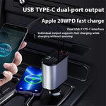 X16 100W Super Fast Charging Car Charger 180-Degree Rotating Adapter with Retractable Type-C / iP Cable