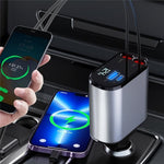 X16 100W Super Fast Charging Car Charger 180-Degree Rotating Adapter with Retractable Type-C / iP Cable