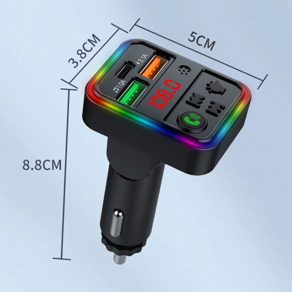 P18 Cigarette Lighter Bluetooth-compatible Car MP3 Music Player Hands-Free Calling Car Audio Device with 2USB, Type-C Port