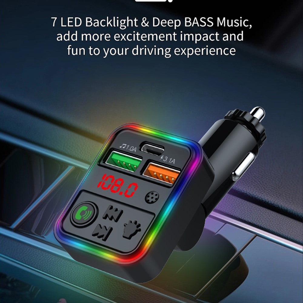 P18 Cigarette Lighter Bluetooth-compatible Car MP3 Music Player Hands-Free Calling Car Audio Device with 2USB, Type-C Port