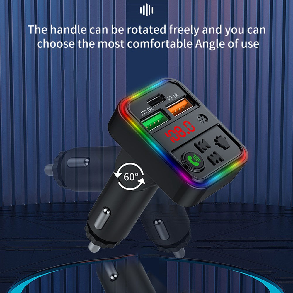 P18 Cigarette Lighter Bluetooth-compatible Car MP3 Music Player Hands-Free Calling Car Audio Device with 2USB, Type-C Port
