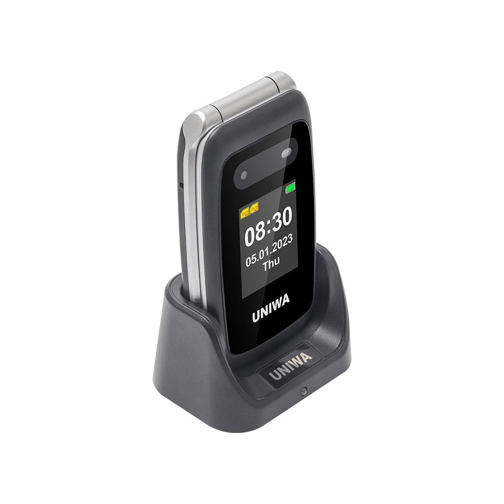 UNIWA V202T 4G Klaptelefon til Ældre med Dobbelt SIM Dobbelt Skærm Basis Mobiltelefon med SOS-knap Trådløs FM-radio