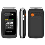 UNIWA V202T 4G Klaptelefon til Ældre med Dobbelt SIM Dobbelt Skærm Basis Mobiltelefon med SOS-knap Trådløs FM-radio