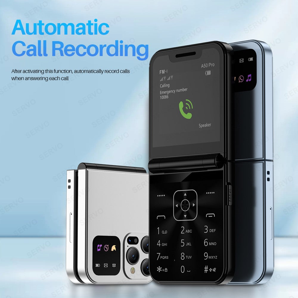 SERVO A50 Pro Dual SIM Flip 2G Bar-mobil för seniorer