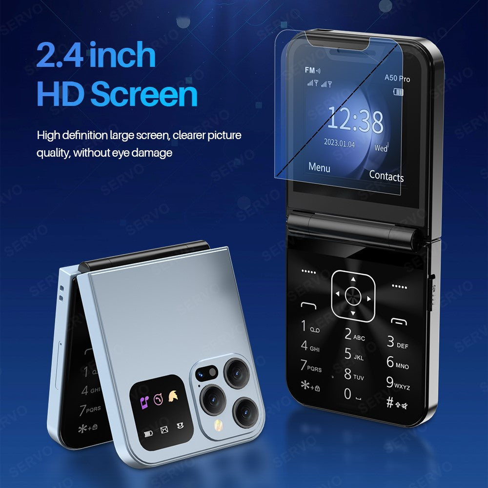 SERVO A50 Pro Dual SIM Flip 2G Bar-mobil för seniorer
