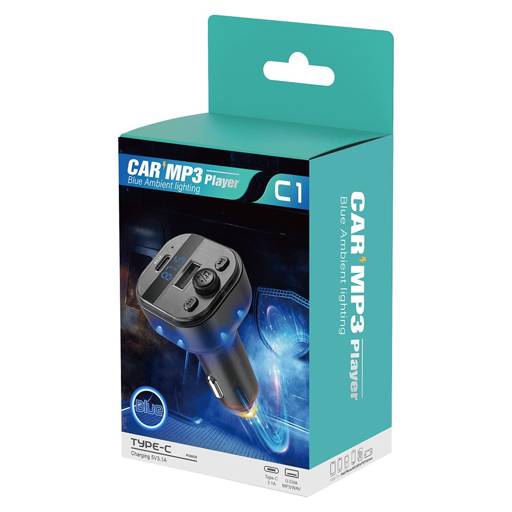 C1 Car Bluetooth-compatible MP3 Player Adapter Hands-free Charging Station with USB+Type-C Ports