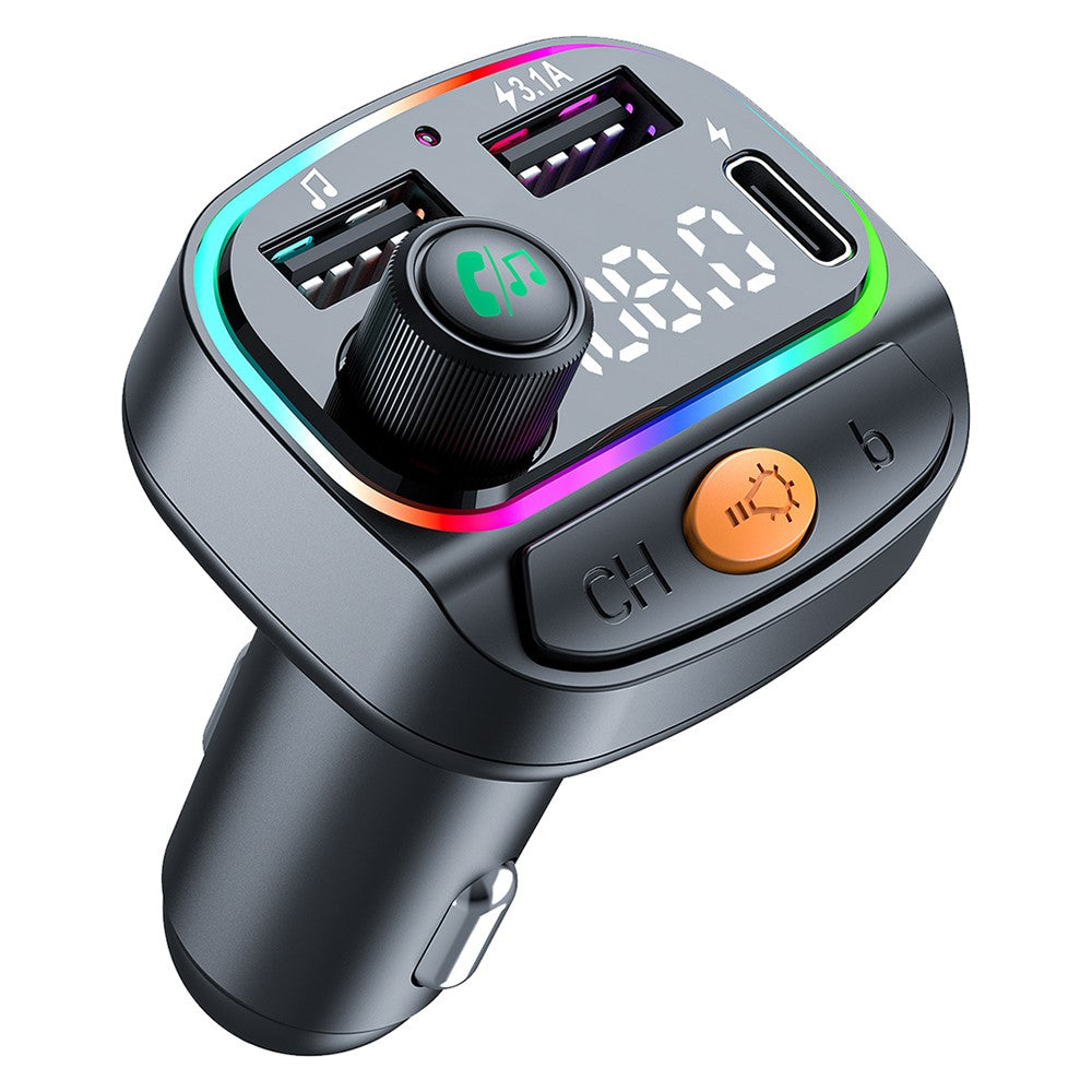 C2 Multifunctional Bluetooth-compatible MP3 Player Type-C+2 USB Car Charger with Ambient Light