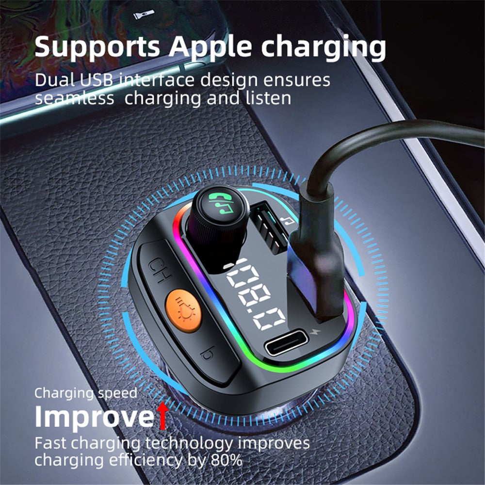 C2 Multifunctional Bluetooth-compatible MP3 Player Type-C+2 USB Car Charger with Ambient Light
