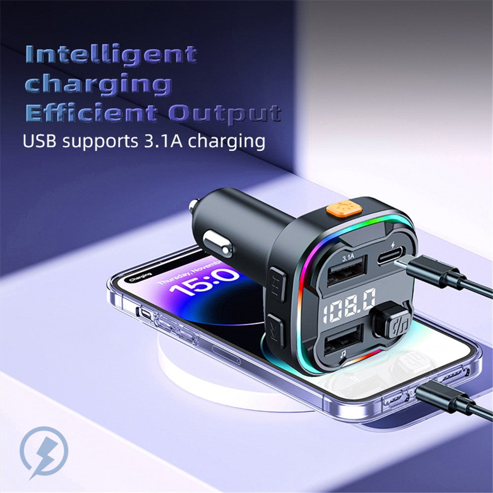 C3 Bluetooth-kompatibel håndfri opkaldsadapter FM-sender bil MP3-musikafspiller Type-C + Dobbelt USB-biloplader
