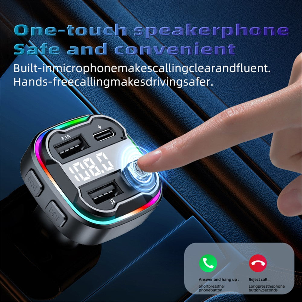 C3 Bluetooth-kompatibel håndfri opkaldsadapter FM-sender bil MP3-musikafspiller Type-C + Dobbelt USB-biloplader