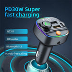 C4S Bluetooth-compatible 5.3 FM Transmitter with Digital Display for Car PD 30W+QC 3.0 Car Charger Audio MP3 Player