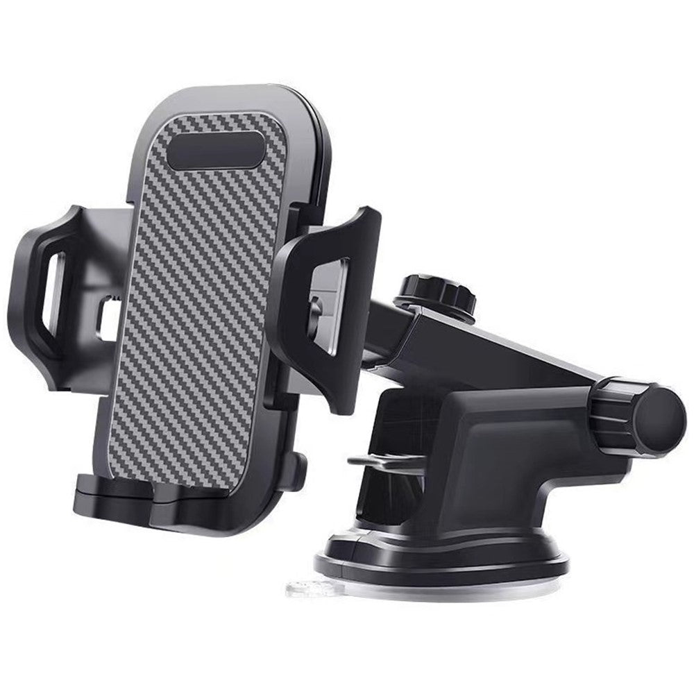 Car Dashboard Windshield Suction Cup Phone Holder Carbon Fiber Texture Extendable Rod Cellphone Bracket