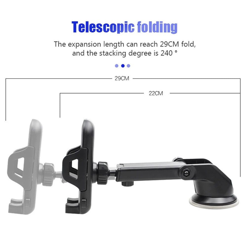 Car Dashboard Windshield Suction Cup Phone Holder Carbon Fiber Texture Extendable Rod Cellphone Bracket