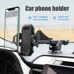 Car Dashboard Windshield Suction Cup Phone Holder Carbon Fiber Texture Extendable Rod Cellphone Bracket