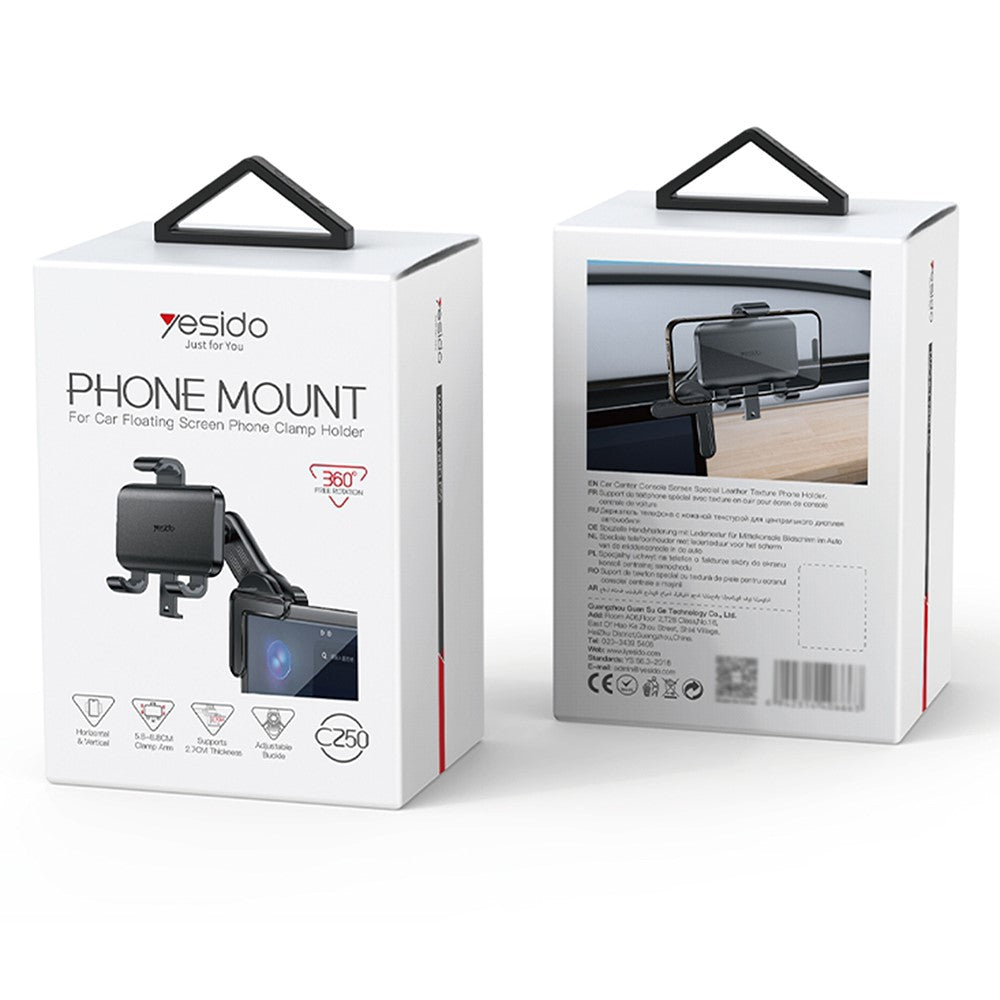 YESIDO C250 Floating Screen Clip-On Phone Holder, 360-Degree Rotating
