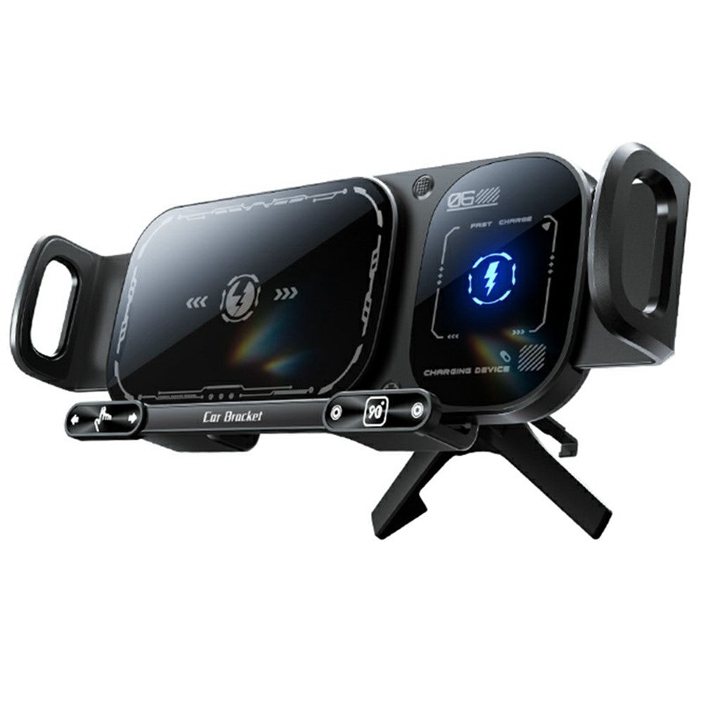 SD01 15W Wireless Charger Phone Holder Air Vent Car Mount Dual Coil Rotating Phone Stand