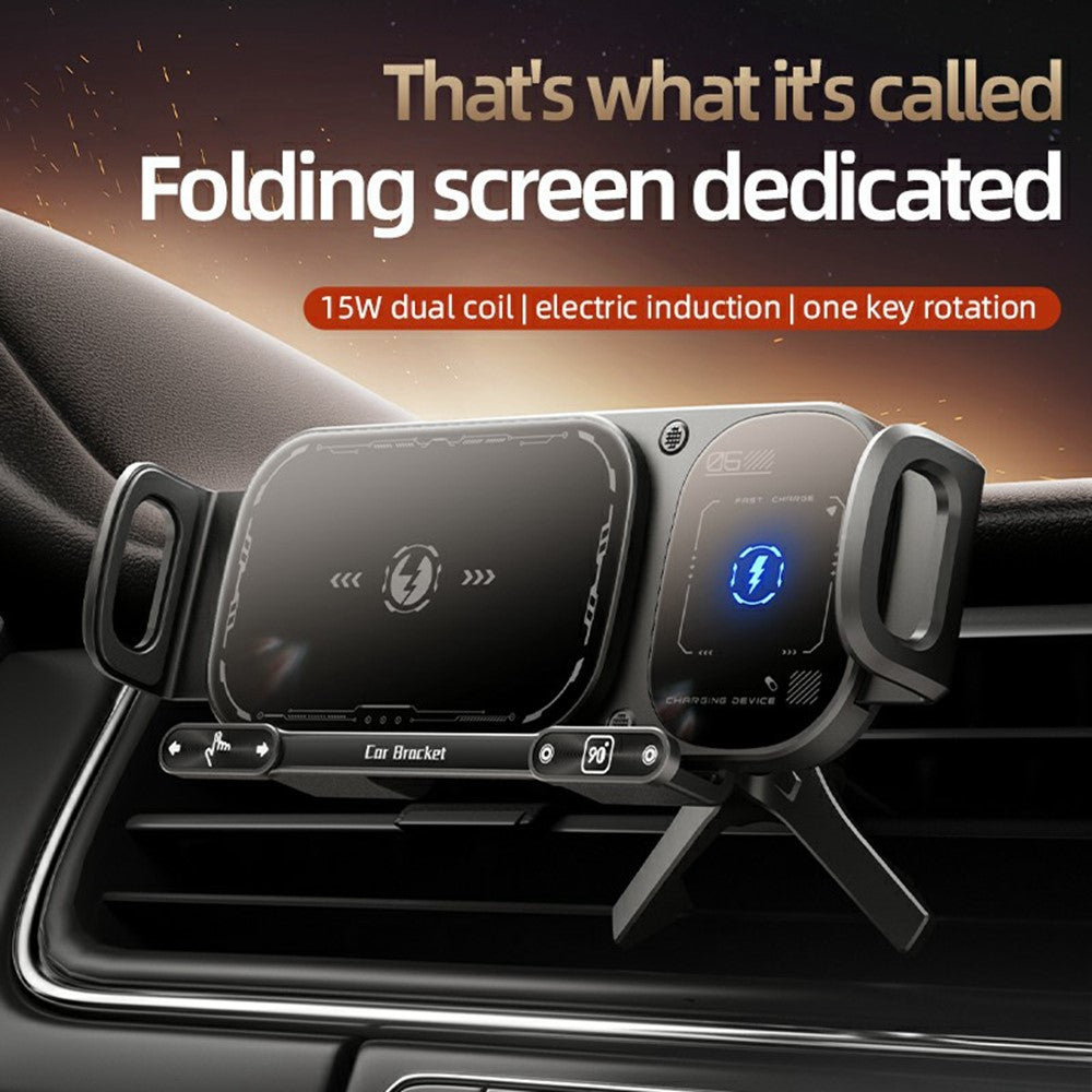 SD01 15W Wireless Charger Phone Holder Air Vent Car Mount Dual Coil Rotating Phone Stand